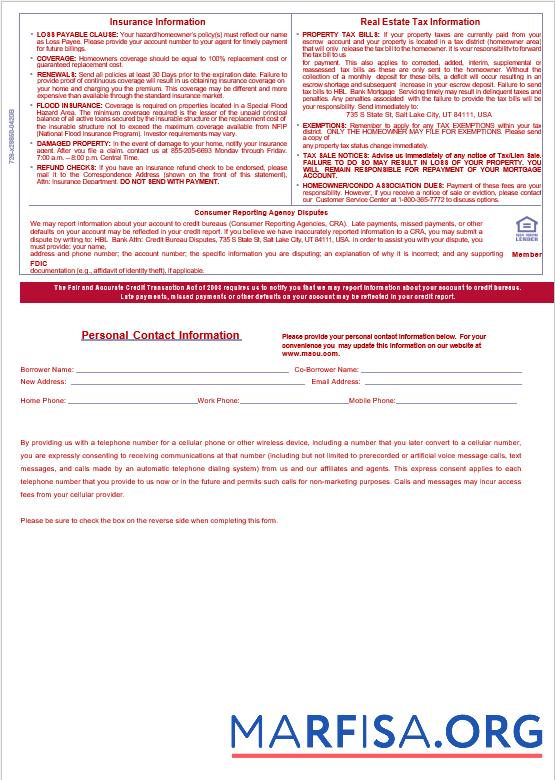 Printable USA Mountain America Credit Union bank mortgage statement in Word and PDF formats, 3 pages template
